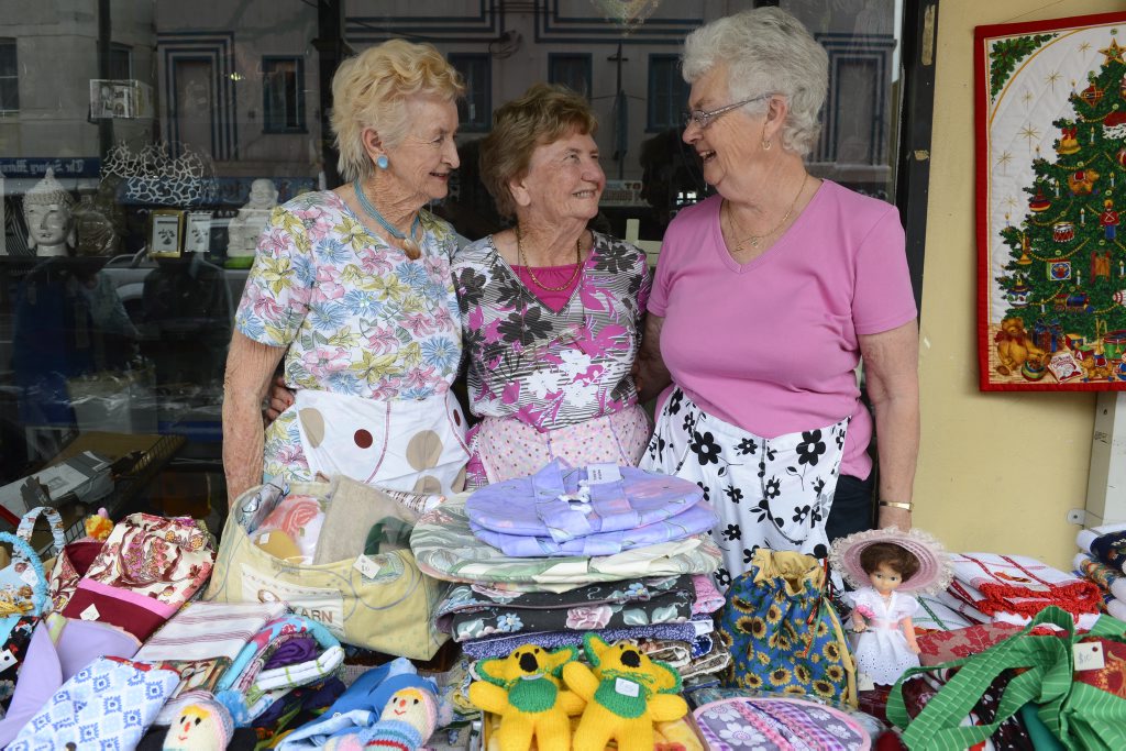 Jean Butcher, Elisie Balfour and Glenda Johnson help out at the Anglican Craft Fair street stall at Maclean. Photo Adam Hourigan / The Daily Examiner Jean Butcher, Elisie Balfour and Glenda Johnson help out at the Anglican Craft Fair street stall at Maclean. Photo Adam Hourigan / The Daily Examiner