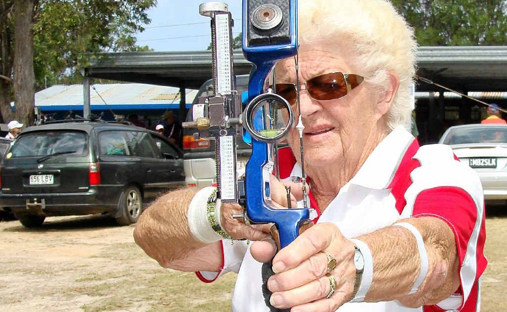 Ballina archer Maureen Taylor, 83, won two gold medals in field and target archery in the over-70 division at the Masters Games on the Gold Coast. Ballina archer Maureen Taylor, 83, won two gold medals in field and target archery in the over-70 division at the Masters Games on the Gold Coast.