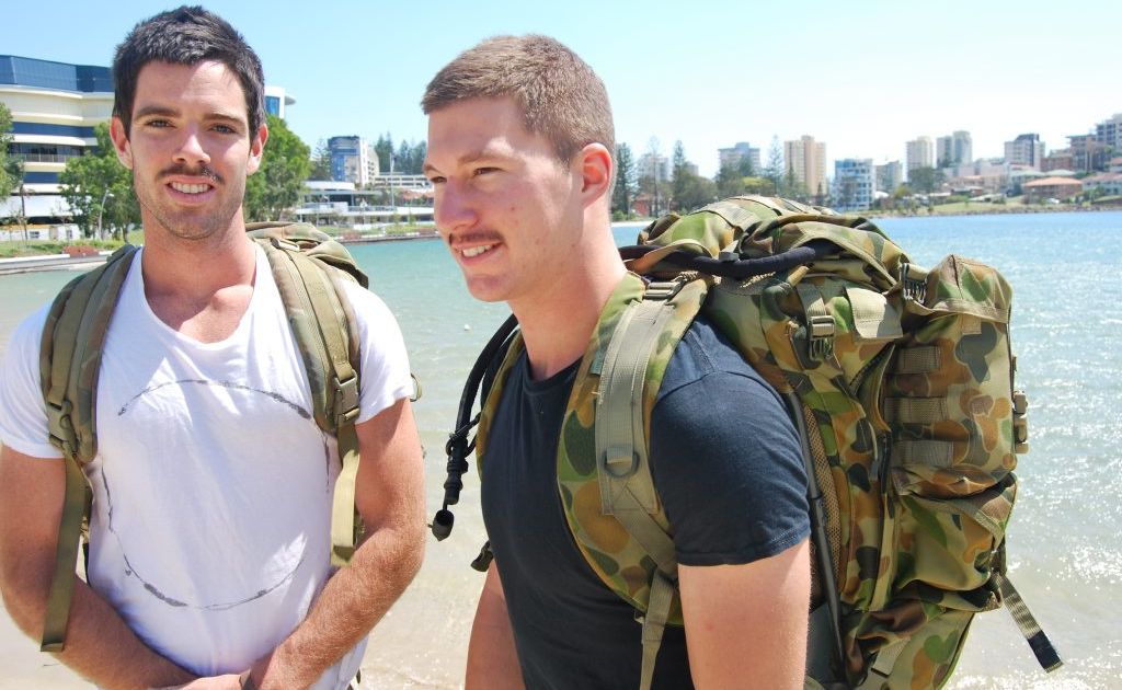 Ben Harris and Sam Weir heading off on their fundraising mission. Photo: Mairi Manley Ben Harris and Sam Weir heading off on their fundraising mission. Photo: Mairi Manley