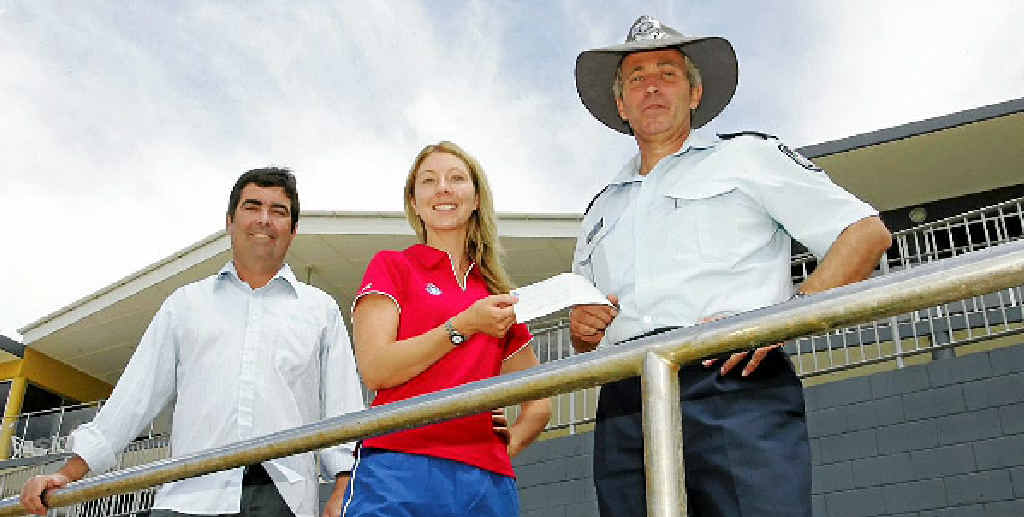CHARITY DAY: Coolum Surf Club secretary Paul Hammond, Summer Surf Girl entrant Kate Norman and Senior Sergeant Hardy Wirth. CHARITY DAY: Coolum Surf Club secretary Paul Hammond, Summer Surf Girl entrant Kate Norman and Senior Sergeant Hardy Wirth.