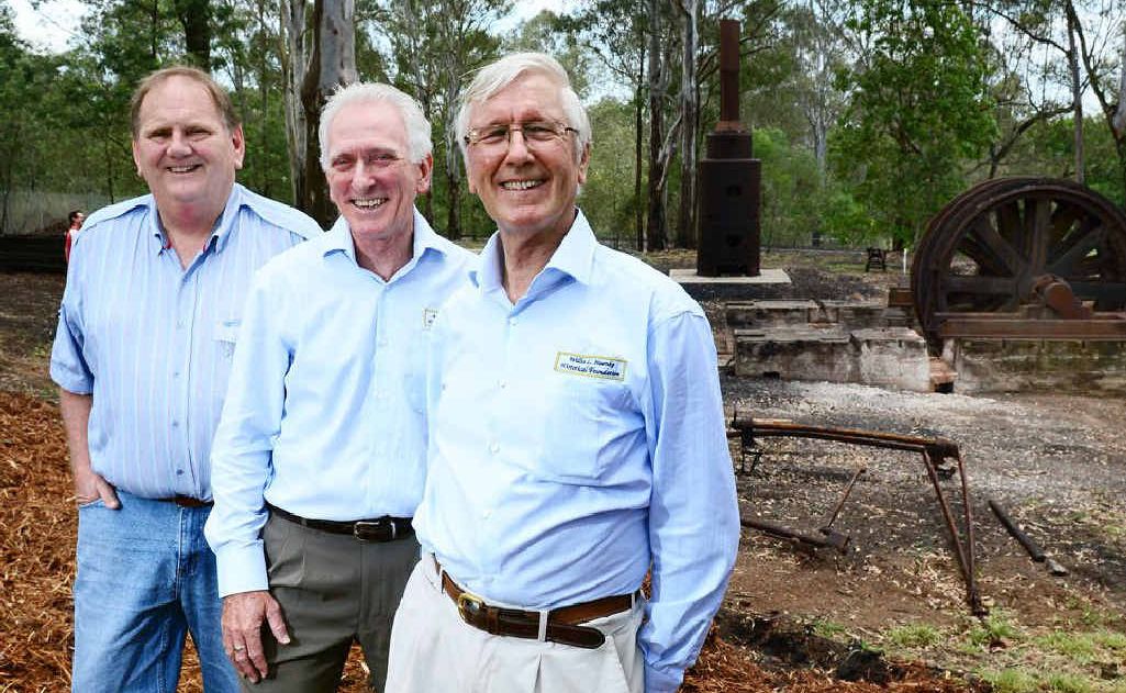 CEREMONY: Andrew Vickers, Hugh Taylor and Wybe Geertsma, members of the Willis L Haenke Historical Foundation, commemorate the 125th anniversary of the West Moreton Colliery. CEREMONY: Andrew Vickers, Hugh Taylor and Wybe Geertsma, members of the Willis L Haenke Historical Foundation, commemorate the 125th anniversary of the West Moreton Colliery.