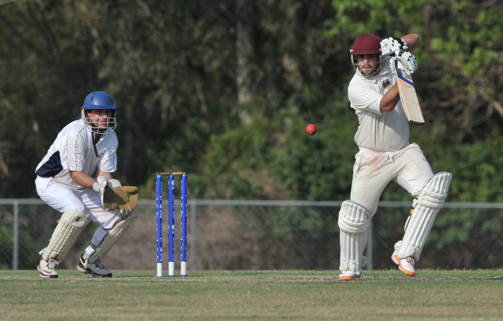 Caboolture's Aaron Phillips hits one towards the covers. Photo: Brett Wortman / Sunshine Coast Daily Caboolture's Aaron Phillips hits one towards the covers. Photo: Brett Wortman / Sunshine Coast Daily