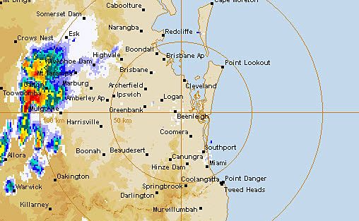 An image from the BoM radar showing a storm moving through the Ipswich region. An image from the BoM radar showing a storm moving through the Ipswich region.