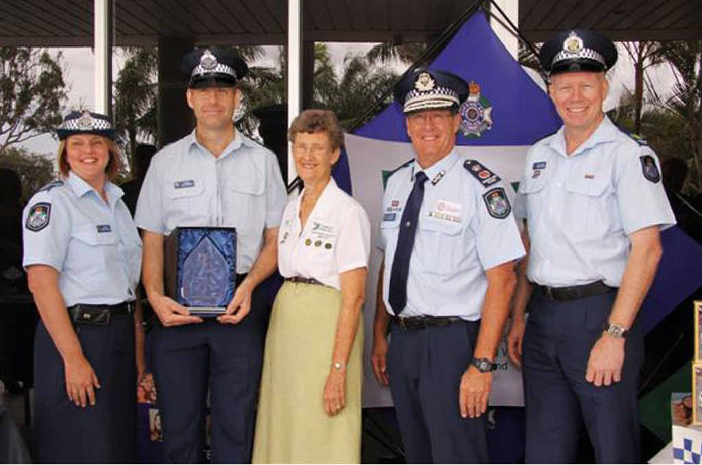WELL DONE: Sergeant Nadine Webster (left) is joined by Police Commissioner Ian Stewart (second from right) and Senior Sergeant Jason Hopgood (far right) in congratulating Goodna Sergeant Ian Stephens and Betty Bork on winning state awards for their work with Neighbourhood Watch. WELL DONE: Sergeant Nadine Webster (left) is joined by Police Commissioner Ian Stewart (second from right) and Senior Sergeant Jason Hopgood (far right) in congratulating Goodna Sergeant Ian Stephens and Betty Bork on winning state awards for their work with Neighbourhood Watch.