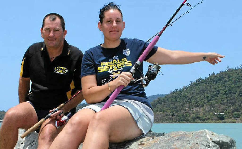 Whitsunday residents Pete Collingwood and Suzanne Crabtree have seen a crocodile at Boathaven Bay on two separate occasions, one of which involved accidentally hooking the reptile on the end of their fishing line. Whitsunday residents Pete Collingwood and Suzanne Crabtree have seen a crocodile at Boathaven Bay on two separate occasions, one of which involved accidentally hooking the reptile on the end of their fishing line.