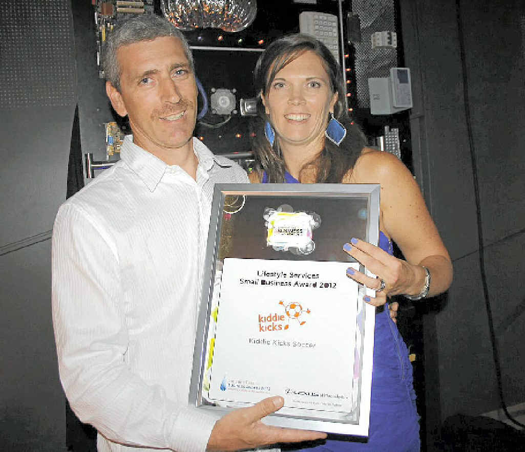 SCORE: Kiddie Kicks owners Nicola and David O’Reilly. SCORE: Kiddie Kicks owners Nicola and David O’Reilly.