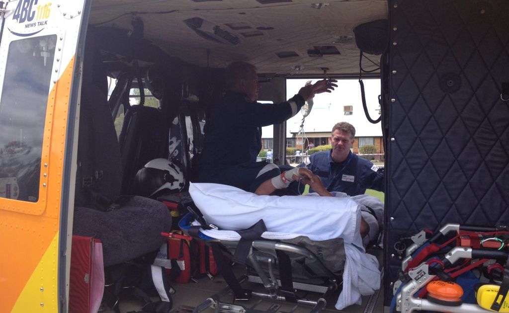 RACQ CareFlight prepare patient for transport from Murgon. RACQ CareFlight prepare patient for transport from Murgon.