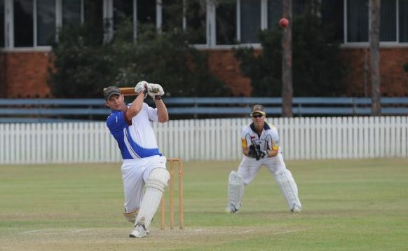 Matt Nowitzke smashes a boundary in Past Grammars' victory over Bushrangers on Saturday. Matt Nowitzke smashes a boundary in Past Grammars' victory over Bushrangers on Saturday.