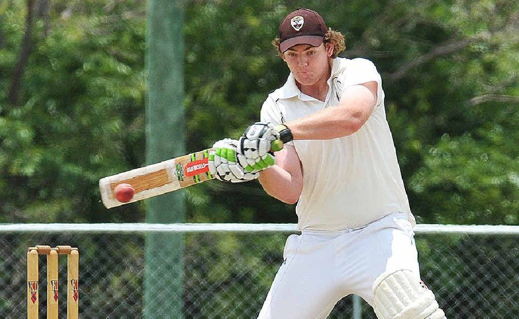 FIRST WIN: Jack Young cuts a delivery on his way to 21 for Ipswich Logan in yesterday’s Plunkett Cup win over Churches. FIRST WIN: Jack Young cuts a delivery on his way to 21 for Ipswich Logan in yesterday’s Plunkett Cup win over Churches.