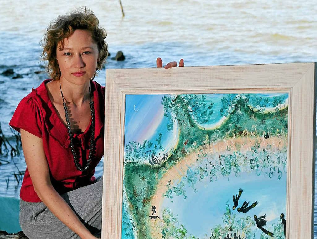WEYBA ART: Bianca Tainsh with Robyn Fox`s work Once Was Home. WEYBA ART: Bianca Tainsh with Robyn Fox`s work Once Was Home.