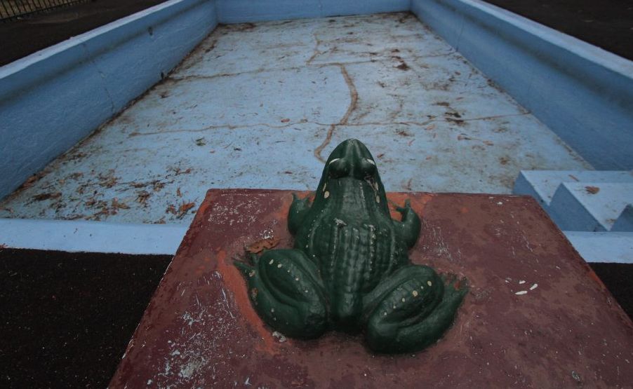 Teddington Weir's concrete frog will be returned to the area's newly constructed playground. Teddington Weir's concrete frog will be returned to the area's newly constructed playground.