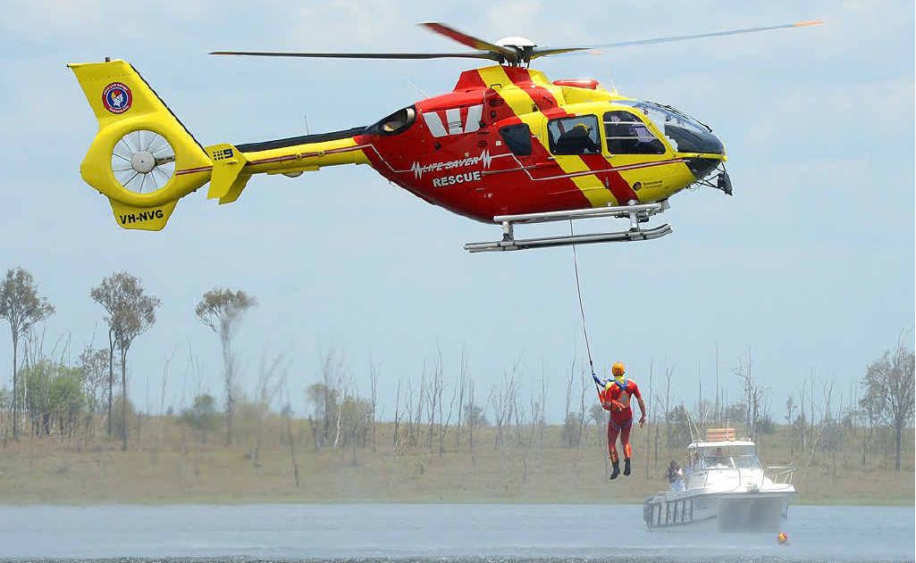 HANGING AROUND: The Swift Water Recue helicopter performing a demonstration rescue. HANGING AROUND: The Swift Water Recue helicopter performing a demonstration rescue.