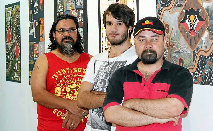 UNIQUE SKILLS: Artists Anthony Proberts, Tyler Wortley and Eric Ferguson were some of the nine students of the Diploma of Aboriginal Graphic Design at Lismore TAFE.PHOTO: Ebony Braddon UNIQUE SKILLS: Artists Anthony Proberts, Tyler Wortley and Eric Ferguson were some of the nine students of the Diploma of Aboriginal Graphic Design at Lismore TAFE.PHOTO: Ebony Braddon