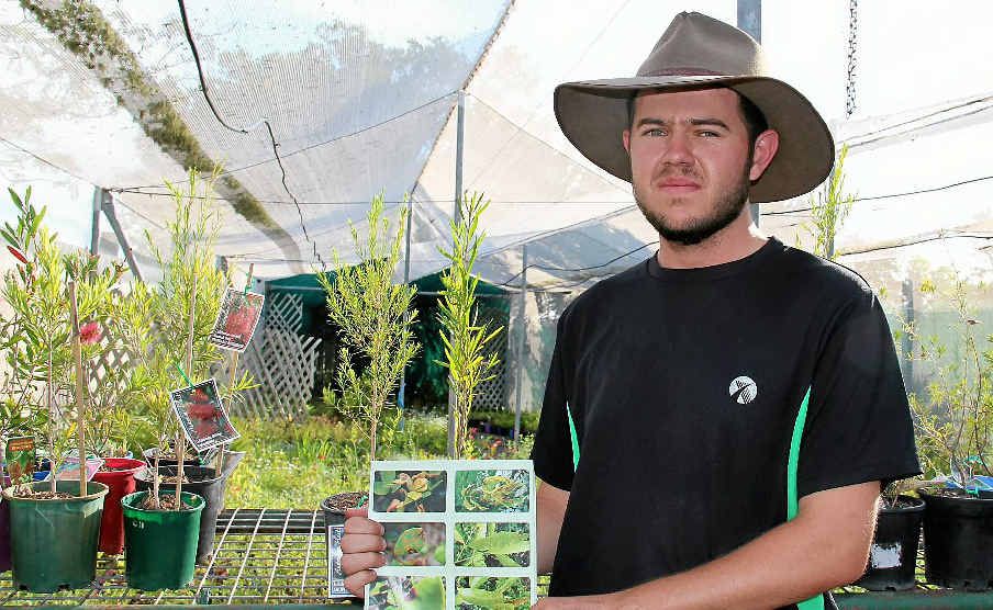 Brent Macdonald with a poster showing what the fungus does to plants. Brent Macdonald with a poster showing what the fungus does to plants.