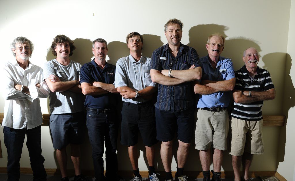 UnitingCare Caroona Yamba Hostel staff and volunteers with their upper-lip growth for Movember. From left: Wayne Franklin, Paul Johnson, Glen Robb, Shannon Simpkins, Paul Green, Greg Bowie and Tony Fant. Photo JoJo Newby / The Daily Examiner UnitingCare Caroona Yamba Hostel staff and volunteers with their upper-lip growth for Movember. From left: Wayne Franklin, Paul Johnson, Glen Robb, Shannon Simpkins, Paul Green, Greg Bowie and Tony Fant. Photo JoJo Newby / The Daily Examiner