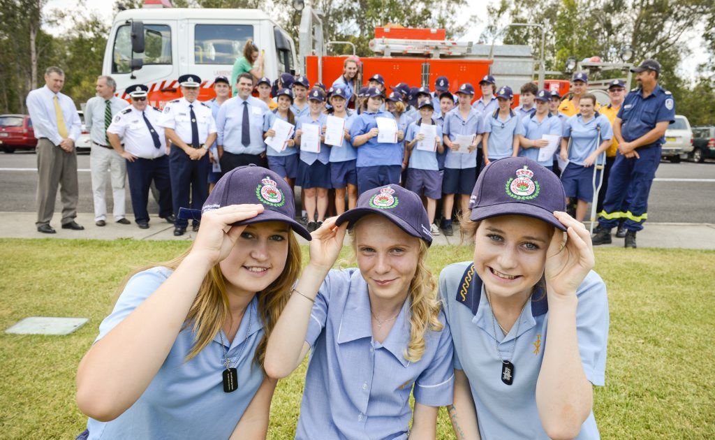 Katie Clarke, Claire Bridge and Taylah Mayberry - three of the 35 year 9 students at CVAS that completed the RFS Cadet training program. Photo Adam Hourigan / The Daily Examiner Katie Clarke, Claire Bridge and Taylah Mayberry - three of the 35 year 9 students at CVAS that completed the RFS Cadet training program. Photo Adam Hourigan / The Daily Examiner