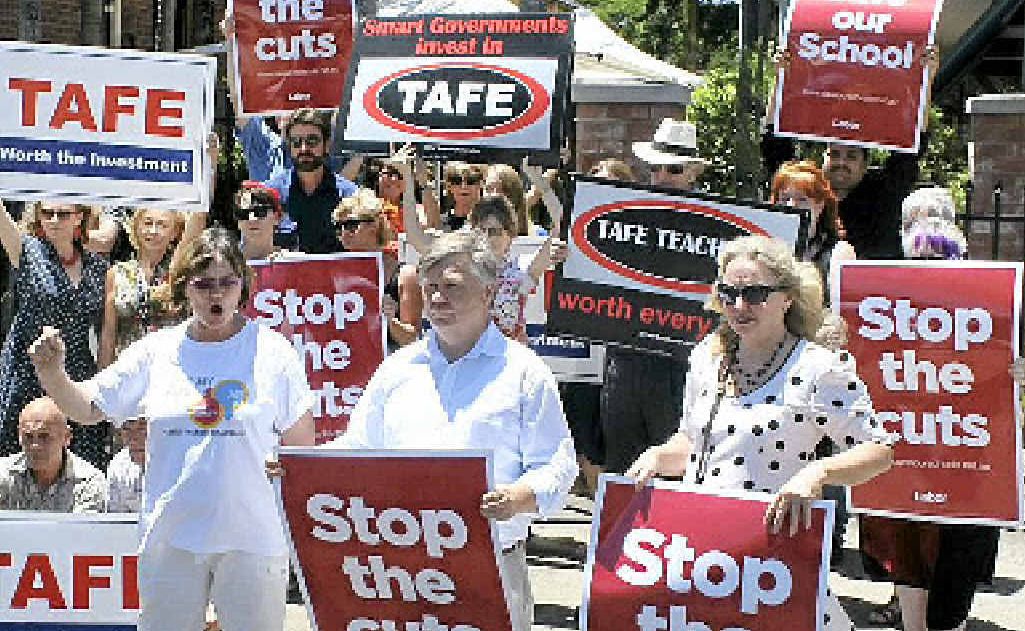 FIGHTING WORDS: Kathy Nicholson, Mick Veitch and Cheryl Amor front the rally. FIGHTING WORDS: Kathy Nicholson, Mick Veitch and Cheryl Amor front the rally.