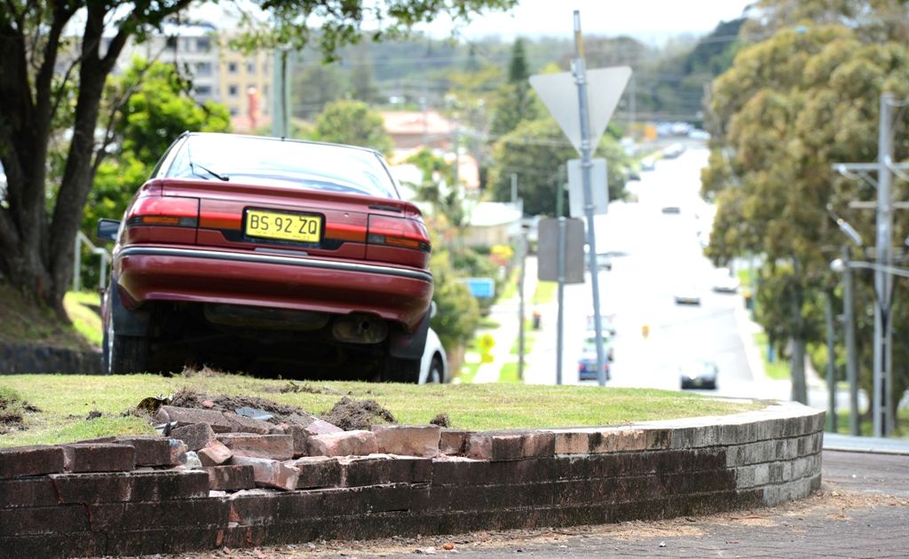 This stolen car was left in a strange position. This stolen car was left in a strange position.
