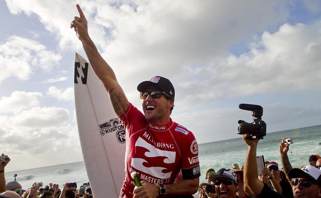 Joel Parkinson of Coolangatta, Australia (pictured) celebrates his Billabong Pipe Masters victory after winning the final over Josh Kerr (AUS) on Oahu, in Hawaii today. Parkinson won his maiden 2012 ASP World Title over Kelly Slater (USA) by advancing into the final while Slater was eliminated in the semifinals and went on to win the event. Joel Parkinson of Coolangatta, Australia (pictured) celebrates his Billabong Pipe Masters victory after winning the final over Josh Kerr (AUS) on Oahu, in Hawaii today. Parkinson won his maiden 2012 ASP World Title over Kelly Slater (USA) by advancing into the final while Slater was eliminated in the semifinals and went on to win the event.