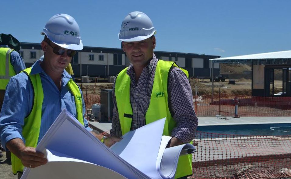 Wade Jackwitz and Craig Kimmorley check out the plans for Diamantina Park, the FKG workcamp at Roma-Surat Rd junction. Wade Jackwitz and Craig Kimmorley check out the plans for Diamantina Park, the FKG workcamp at Roma-Surat Rd junction.
