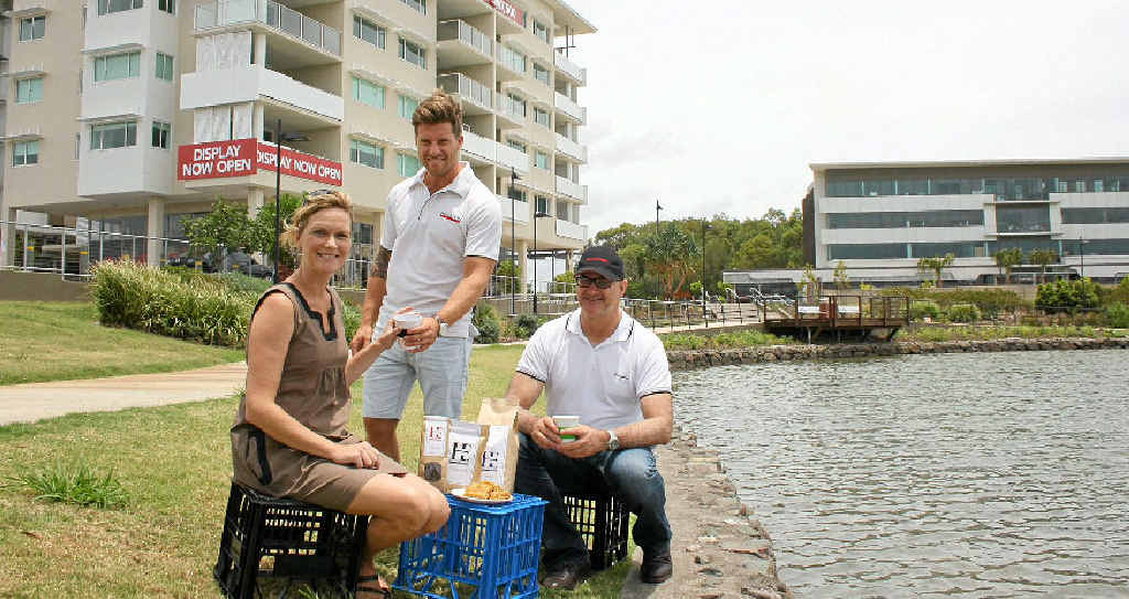 CUPPA: Adrian Stainsby, centre, of Houston Espresso serves Fresh PR’s Maya Gurry and Reed Property Group’s Ross Webb an espresso. CUPPA: Adrian Stainsby, centre, of Houston Espresso serves Fresh PR’s Maya Gurry and Reed Property Group’s Ross Webb an espresso.