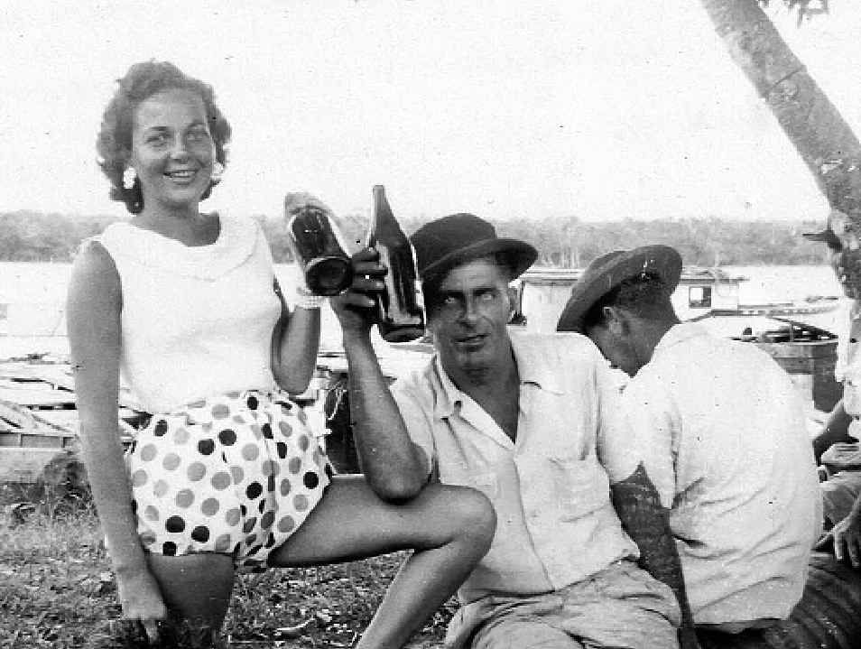 HERE’S CHEERS: Eileen Massoud enjoys a beer on the river with Phillip Massoud in the spot where Massoud Park is today. HERE’S CHEERS: Eileen Massoud enjoys a beer on the river with Phillip Massoud in the spot where Massoud Park is today.