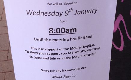 STRONG SUPPORT: Up to five Moura businesses notified customers they would be closed for the blockade tomorrow. STRONG SUPPORT: Up to five Moura businesses notified customers they would be closed for the blockade tomorrow.