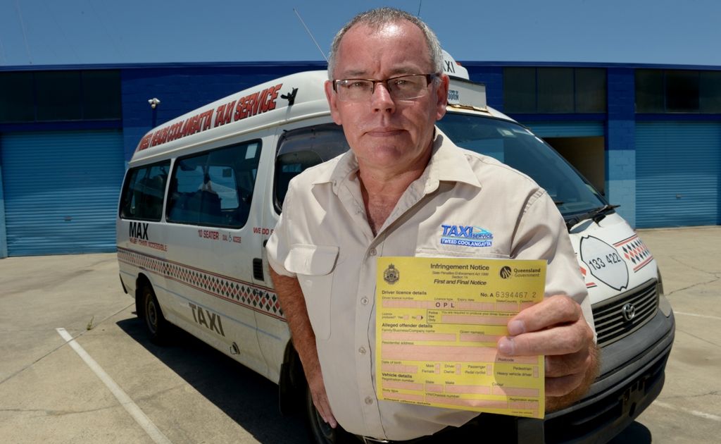Tweed taxi driver Steve Gadfrey was fined for picking up a passenger in Coolangatta. Tweed taxi driver Steve Gadfrey was fined for picking up a passenger in Coolangatta.