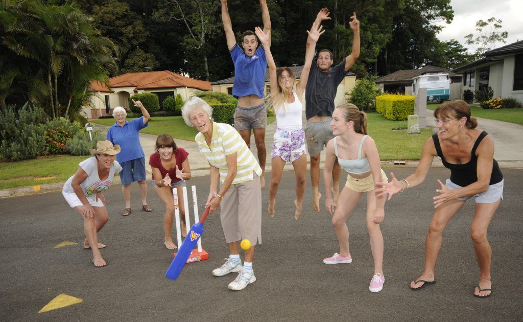 82 year old Beatrix Walsh of Alstonville had her first ever game of cricket with her neighbours. Austrain born she has lived in Australia for 52 years (From Left) Tammy Short, Shirley Fletcher,Bonnie Watson,Beatrix Walsh, Alex Watson, Ellie Bullen,Simon Tozer, Nikita Short, and Karen Watson. Photo Doug Eaton / The Northern Star 82 year old Beatrix Walsh of Alstonville had her first ever game of cricket with her neighbours. Austrain born she has lived in Australia for 52 years (From Left) Tammy Short, Shirley Fletcher,Bonnie Watson,Beatrix Walsh, Alex Watson, Ellie Bullen,Simon Tozer, Nikita Short, and Karen Watson. Photo Doug Eaton / The Northern Star