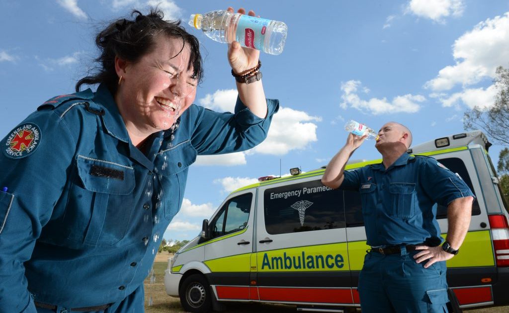 Ipswich ambulance paramedics Angela Perry and Kelvin Archer give tips for keeping cool during the hot weather. Ipswich ambulance paramedics Angela Perry and Kelvin Archer give tips for keeping cool during the hot weather.