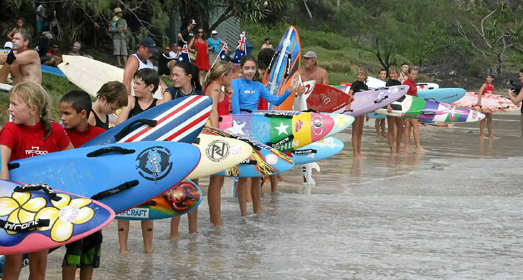 ALL AGE EVENT: Nippers get ready for the start of the Australia Day Paddle last year. ALL AGE EVENT: Nippers get ready for the start of the Australia Day Paddle last year.