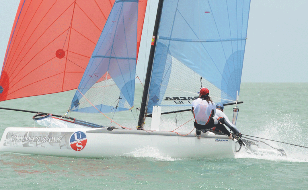 TOP THREE: Whitsunday sailor Dale Mitchell skippered his Nacra F18 Ullman Sails to third place in the Nacra National Championships at Hervey Bay.
Photo: Alistair Brightman / Fraser Coast Chronicle
TOP THREE: Whitsunday sailor Dale Mitchell skippered his Nacra F18 Ullman Sails to third place in the Nacra National Championships at Hervey Bay.
Photo: Alistair Brightman / Fraser Coast Chronicle