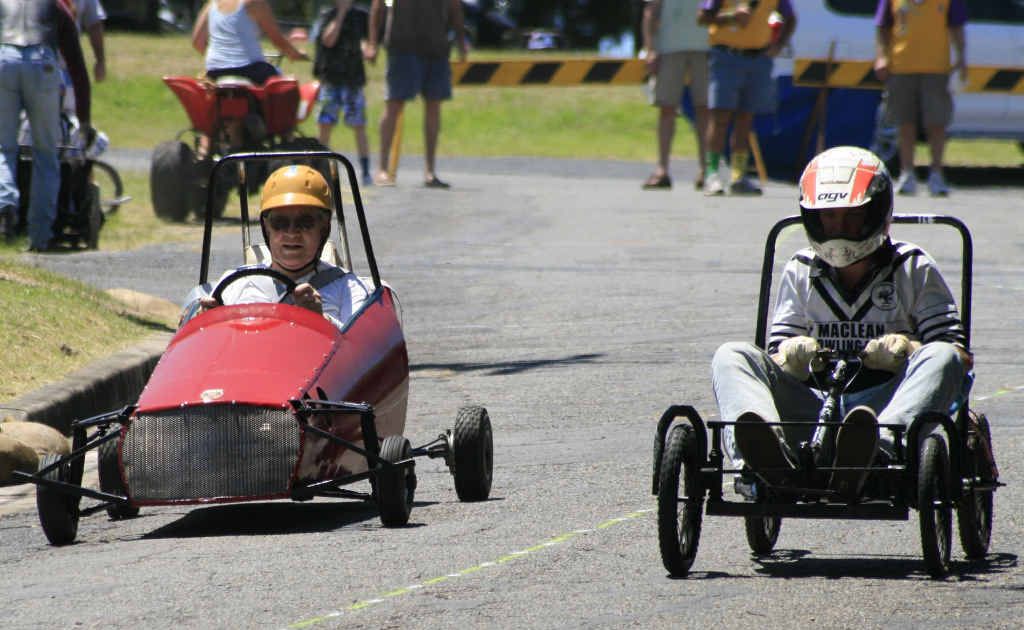 Denis Seal and Miles Nagle compete in the annual Australia Day Maclean Billycart Derby in 2011. Photo: Rodney Stevens Denis Seal and Miles Nagle compete in the annual Australia Day Maclean Billycart Derby in 2011. Photo: Rodney Stevens