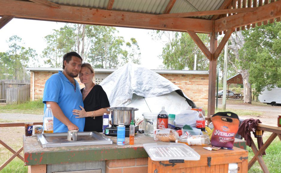 Rob Morris and Rhiannon Thompson have been ordered from their illegal campsite at Gympie's Six Mile Creek rest area. Rob Morris and Rhiannon Thompson have been ordered from their illegal campsite at Gympie's Six Mile Creek rest area.