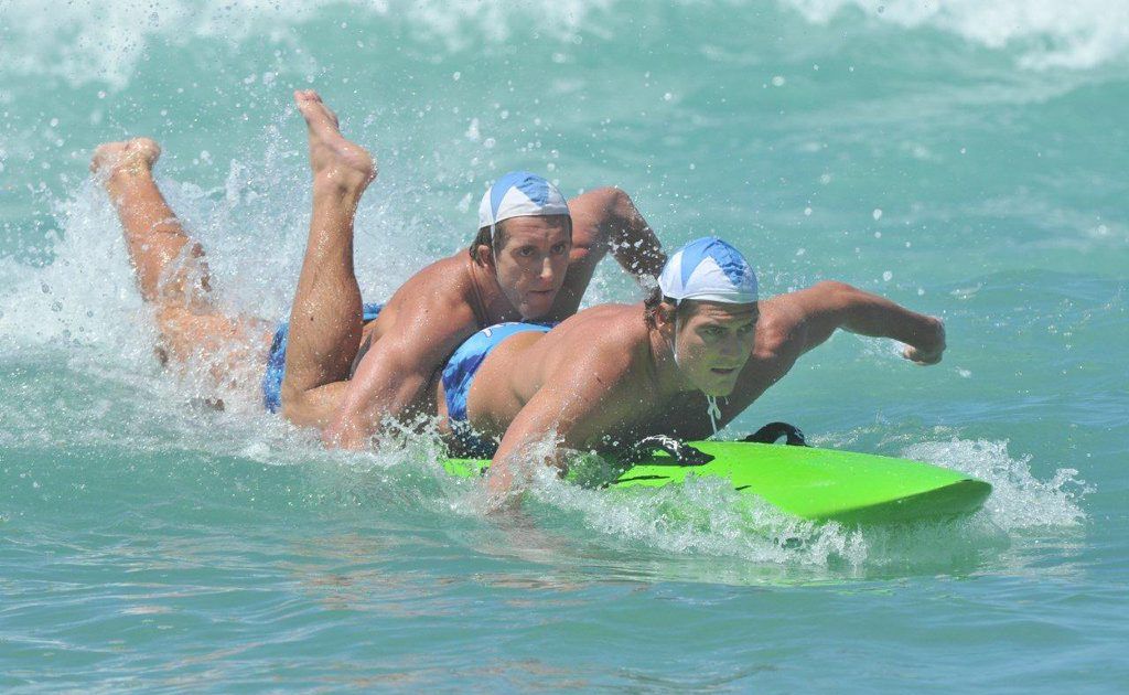 Cudgen Headland Surf Life Saving Club Scott McCartney and Jarrad Cain competing in the open board rescue. Cudgen Headland Surf Life Saving Club Scott McCartney and Jarrad Cain competing in the open board rescue.
