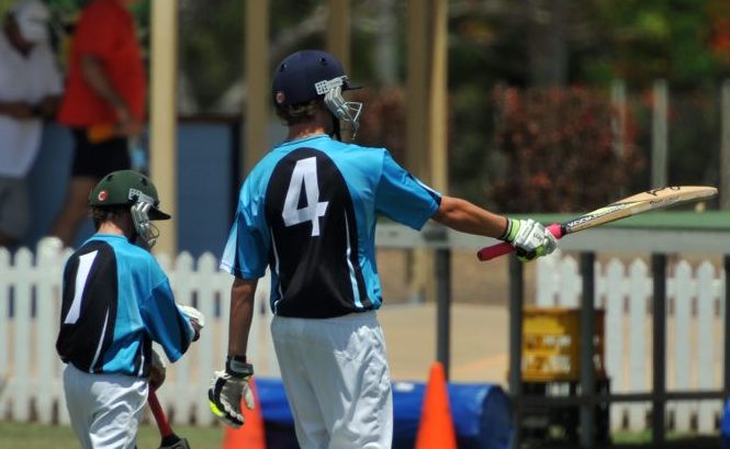 JUNIOR CRICKET: Brady Thompson and Jaye Smith leave the field in the invitational match at Salter Oval. Photo: Ben Turnbull / NewsMail JUNIOR CRICKET: Brady Thompson and Jaye Smith leave the field in the invitational match at Salter Oval. Photo: Ben Turnbull / NewsMail