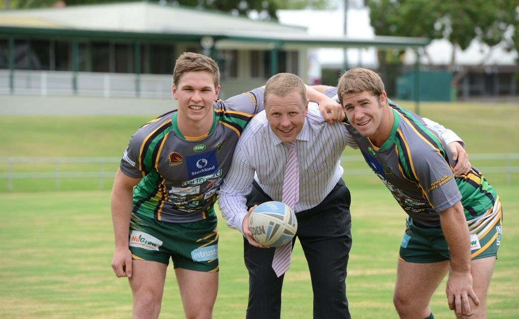 Jets players Matt Parcell and Keiron Lander with Stocklands regional manager Mike Stone. Stocklands is the new major sponsor for the Jets. Jets players Matt Parcell and Keiron Lander with Stocklands regional manager Mike Stone. Stocklands is the new major sponsor for the Jets.
