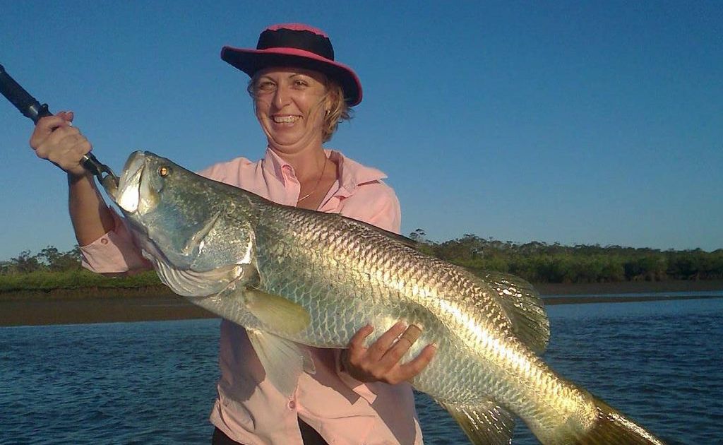 Nicole Price holding up a solid Barra before it was released and swam off. Nicole Price holding up a solid Barra before it was released and swam off.