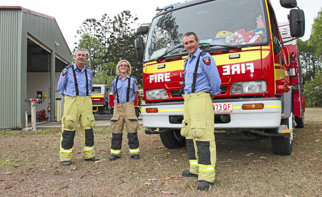 FEELING THE HEAT: Mooloolah station captain Trevor Stewart, pictured with auxiliary firefighters Daryl Aberley and Peter Allerdyce, is looking for more help to combat the high fire danger in the region. FEELING THE HEAT: Mooloolah station captain Trevor Stewart, pictured with auxiliary firefighters Daryl Aberley and Peter Allerdyce, is looking for more help to combat the high fire danger in the region.