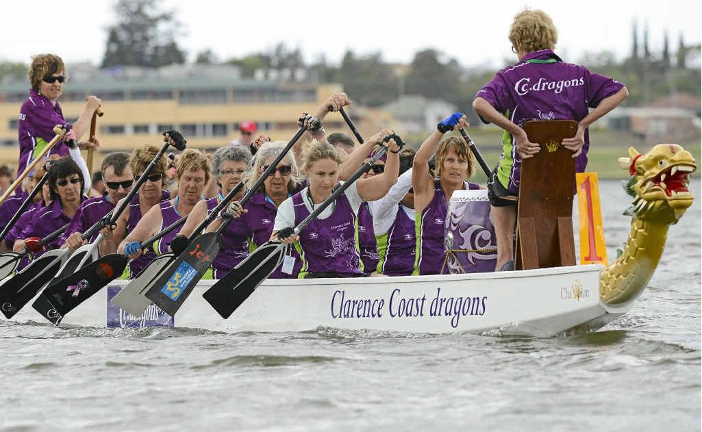 Clarence Coast competes in the 10th Jacaranda Dragon Boat Regatta on the Clarence River at Grafton. Photo: Debrah Novak Clarence Coast competes in the 10th Jacaranda Dragon Boat Regatta on the Clarence River at Grafton. Photo: Debrah Novak