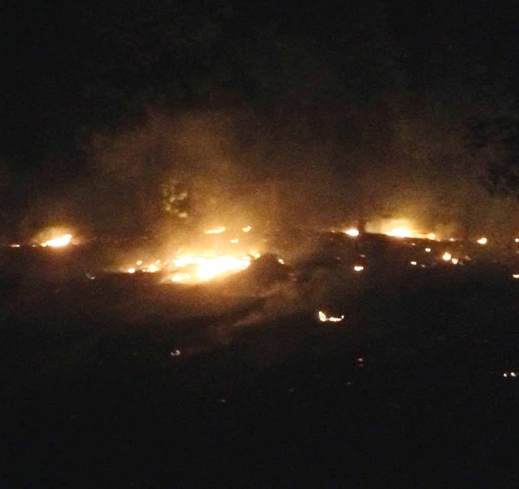 EERIE GLOW: A lightning strike caused this fire outbreak in the Fairbairn State Forest near the dam. EERIE GLOW: A lightning strike caused this fire outbreak in the Fairbairn State Forest near the dam.