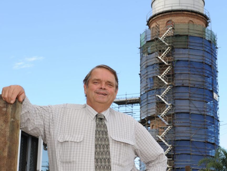 Cr. Alan Bush, water and wastewater infrastructure spokesman, standing in front of the heritage listed east bundy water tower which is having a major refurbishment. Photo: Mike Knott tow3004a Cr. Alan Bush, water and wastewater infrastructure spokesman, standing in front of the heritage listed east bundy water tower which is having a major refurbishment. Photo: Mike Knott tow3004a