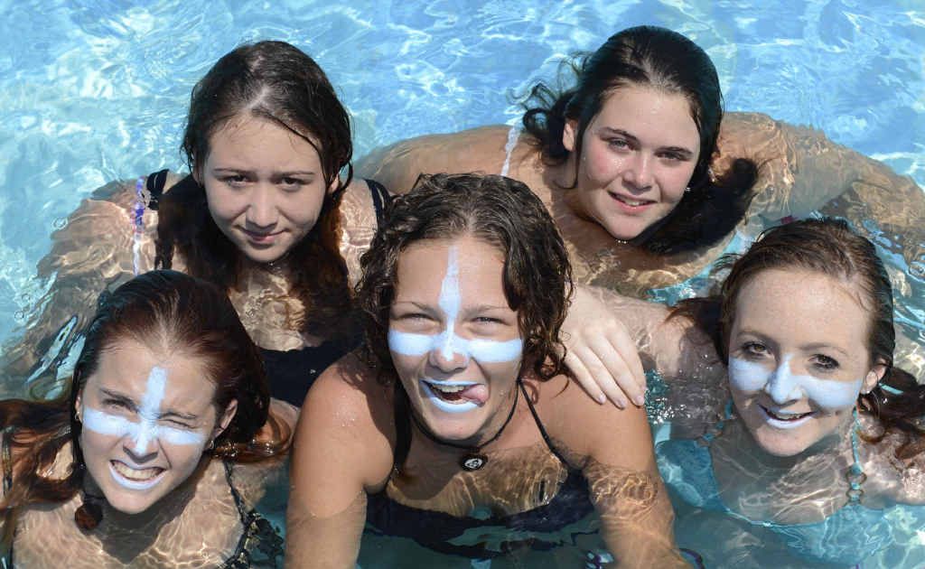 Escaping the heat at the free Eyes Wide pool party on Saturday were (back L-R) Stephanie Blanchard and Kristina Cotten and (front L-R) Bronte Cameron, Chloe McLachlan and Rachel Blair. PHOTO: ADAM HOURIGAN Escaping the heat at the free Eyes Wide pool party on Saturday were (back L-R) Stephanie Blanchard and Kristina Cotten and (front L-R) Bronte Cameron, Chloe McLachlan and Rachel Blair. PHOTO: ADAM HOURIGAN