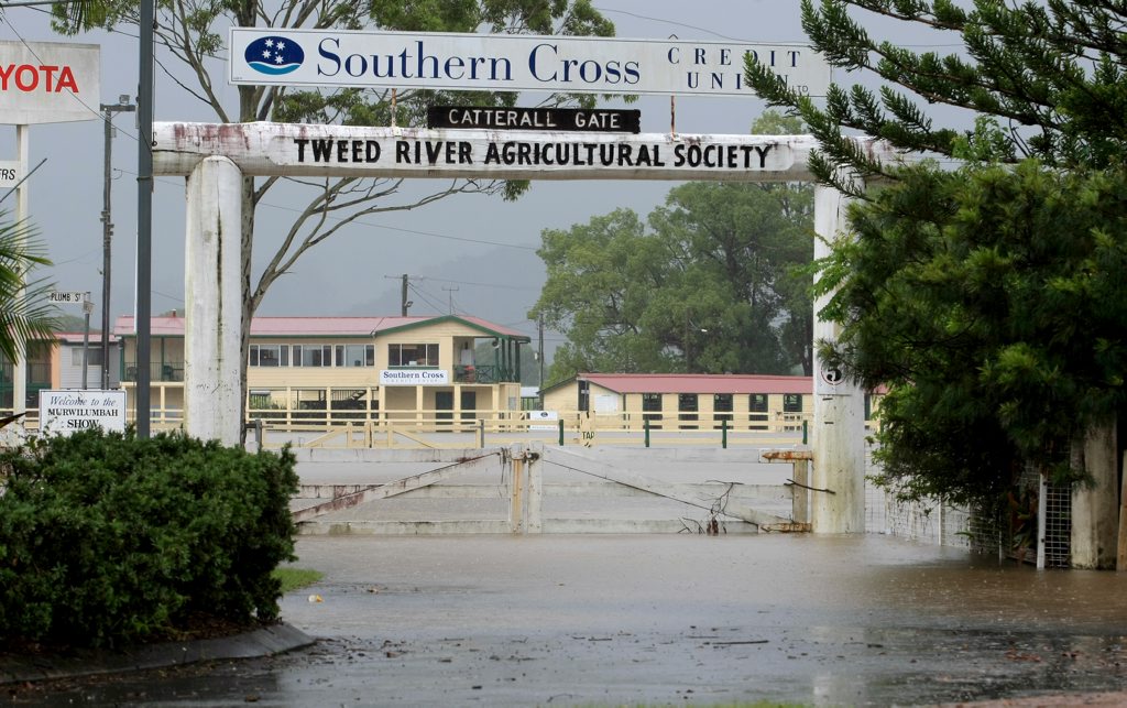 The Murwillumbah Showgrounds under flood. The State Govt has just allocated $3580 towards repairs to buildings on the site from damage caused by the 2010 floods. The Murwillumbah Showgrounds under flood. The State Govt has just allocated $3580 towards repairs to buildings on the site from damage caused by the 2010 floods.