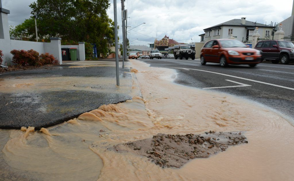 A burst water main on Limestone Street, Ipswich on Thursday. A burst water main on Limestone Street, Ipswich on Thursday.
