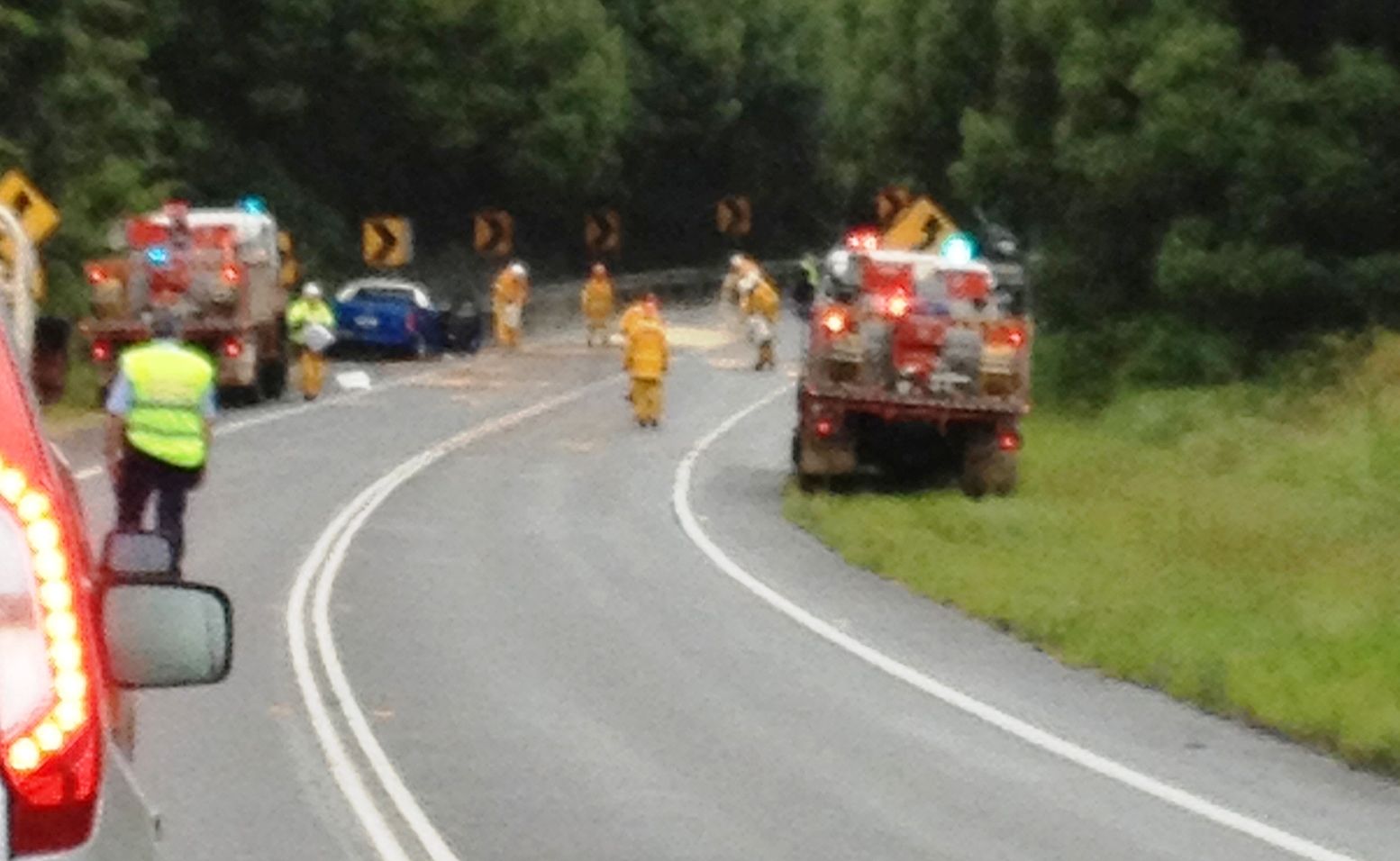 Two people were injured and morning traffic disrupted following a two-car head-on collision on Bangalow Road this morning. Two people were injured and morning traffic disrupted following a two-car head-on collision on Bangalow Road this morning.
