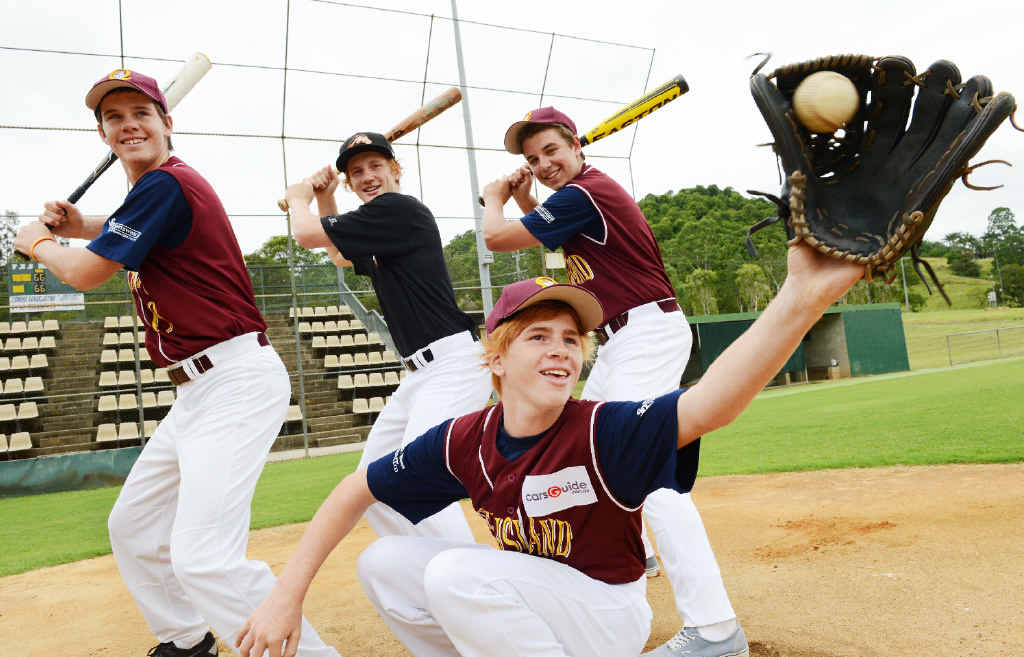 STRUTTING THEIR STUFF; Far North Coast baseball players, Kodey Welford, 13, in front, and back, from left, Dean Gillespie,17, Corey Welford,17, and Sam Martin,15, were among a contingent just returned from the National Youth Championships. STRUTTING THEIR STUFF; Far North Coast baseball players, Kodey Welford, 13, in front, and back, from left, Dean Gillespie,17, Corey Welford,17, and Sam Martin,15, were among a contingent just returned from the National Youth Championships.