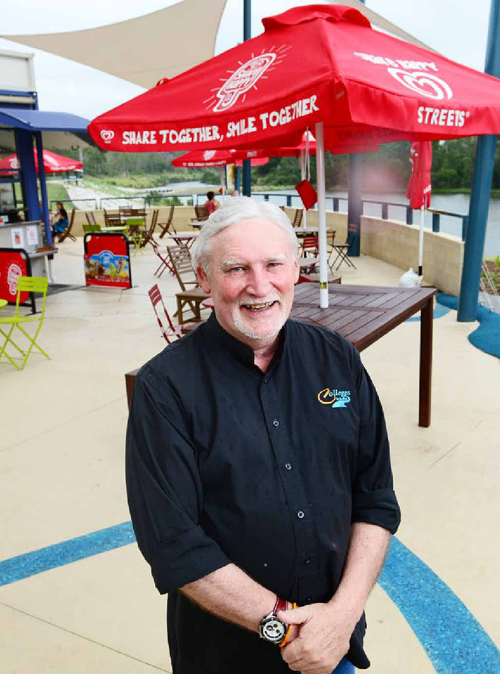 DEJA VU: Mike D’Arcy, lessee of Colleges Crossing Cafe, was gearing up for a busy weekend last Thursday. INSET: The damage caused by the 2011 flood. DEJA VU: Mike D’Arcy, lessee of Colleges Crossing Cafe, was gearing up for a busy weekend last Thursday. INSET: The damage caused by the 2011 flood.