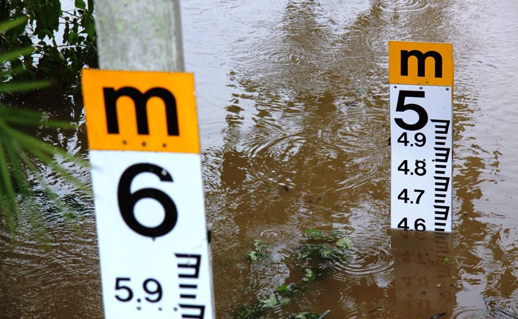 Water depth – the Tweed River at 2pm on Monday. Photo: Fran Silk Water depth – the Tweed River at 2pm on Monday. Photo: Fran Silk