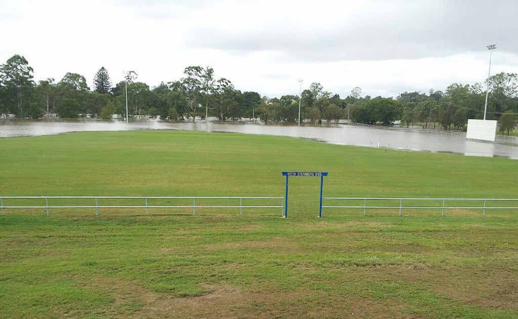 HOPES SUNK: This photo was taken late yesterday morning, with the waters on the rise at Keith Sternberg Oval. By 6pm the entire playing surface was under water. HOPES SUNK: This photo was taken late yesterday morning, with the waters on the rise at Keith Sternberg Oval. By 6pm the entire playing surface was under water.